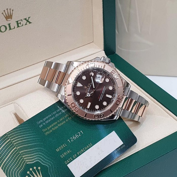 【大眾名錶】ROLEX 勞力士 126621 Yacht-Master 2021/05綠卡 永恆玫瑰金 巧克力面盤 錶徑40mm B1214-4