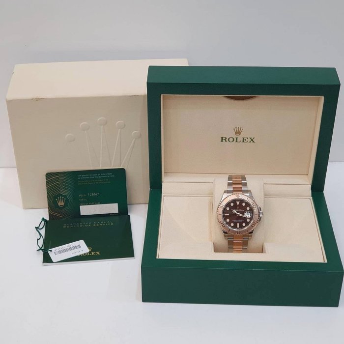 【大眾名錶】ROLEX 勞力士 126621 Yacht-Master 2021/05綠卡 永恆玫瑰金 巧克力面盤 錶徑40mm B1214-9