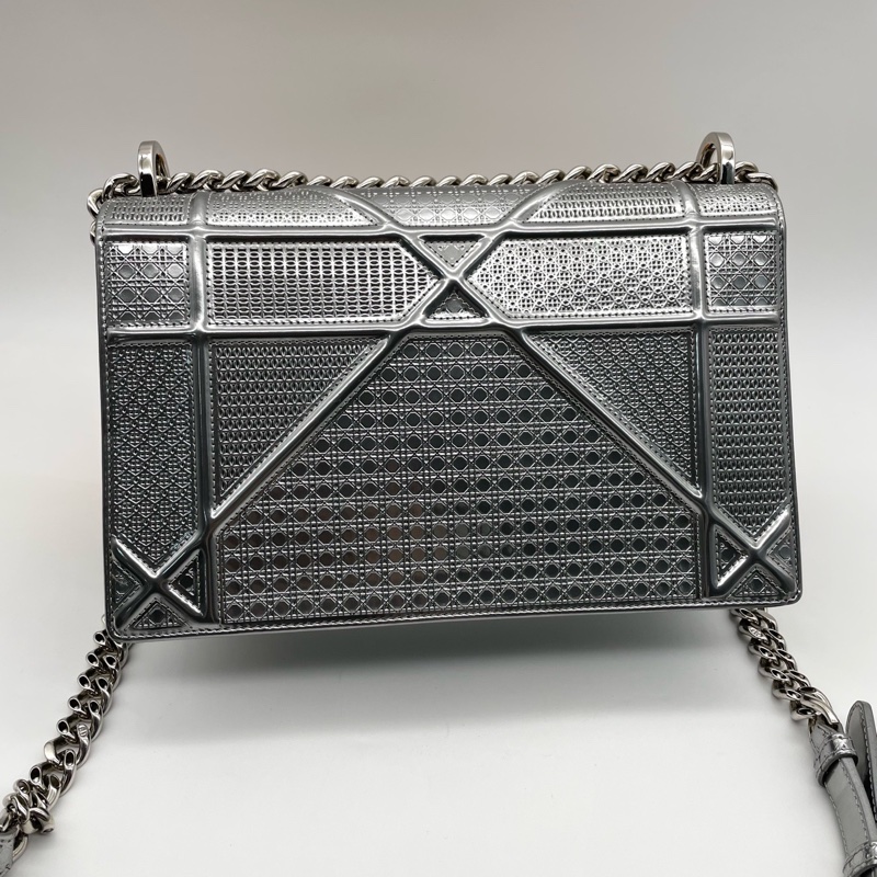 Dior迪奧 Diorrama盾牌包 鏡面銀色 中號-1