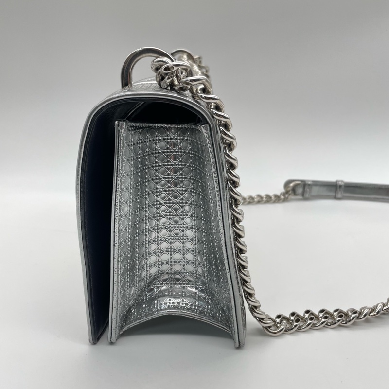 Dior迪奧 Diorrama盾牌包 鏡面銀色 中號-3