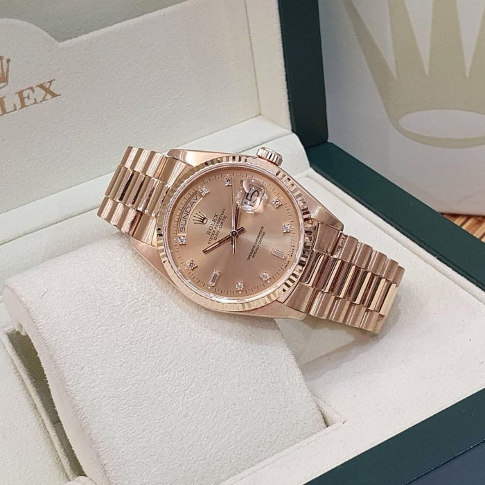 【大眾名錶】ROLEX 勞力士 18038 Day-Date 蠔式日誌 18K金 金十鑽面 錶徑36 B1156-1