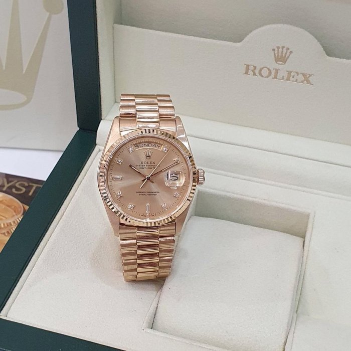 【大眾名錶】ROLEX 勞力士 18038 Day-Date 蠔式日誌 18K金 金十鑽面 錶徑36 B1156-2