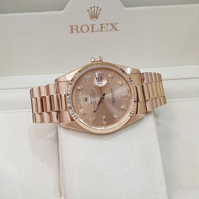 【大眾名錶】ROLEX 勞力士 18038 Day-Date 蠔式日誌 18K金 金十鑽面 錶徑36 B1156-3
