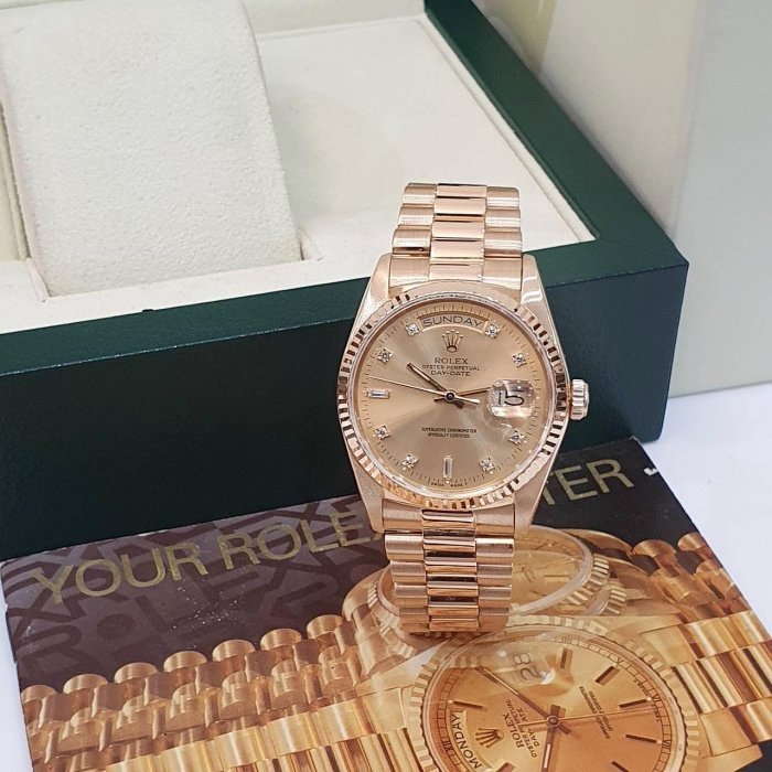 【大眾名錶】ROLEX 勞力士 18038 Day-Date 蠔式日誌 18K金 金十鑽面 錶徑36 B1156-4