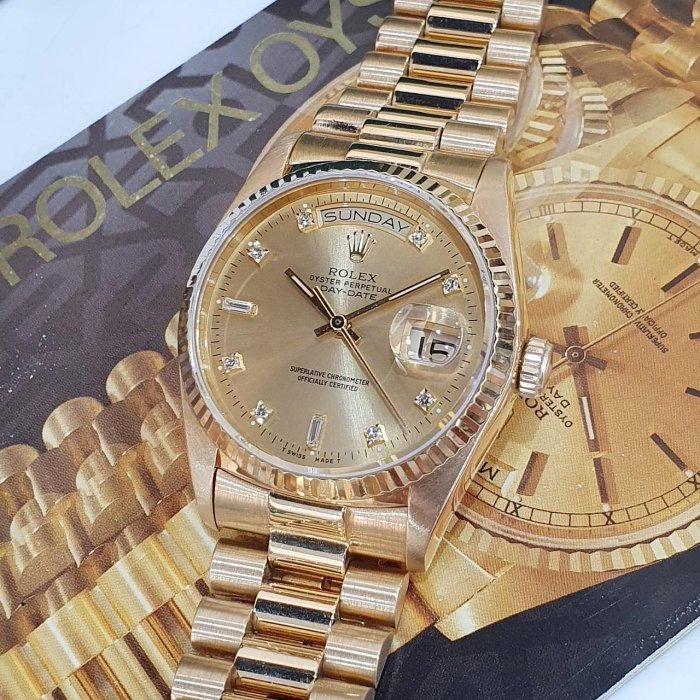 【大眾名錶】ROLEX 勞力士 18038 Day-Date 蠔式日誌 18K金 金十鑽面 錶徑36 B1156-8