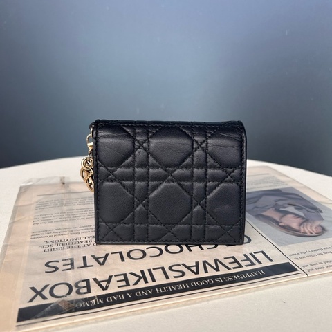 Dior迪奧黑色羊皮卡包零錢包