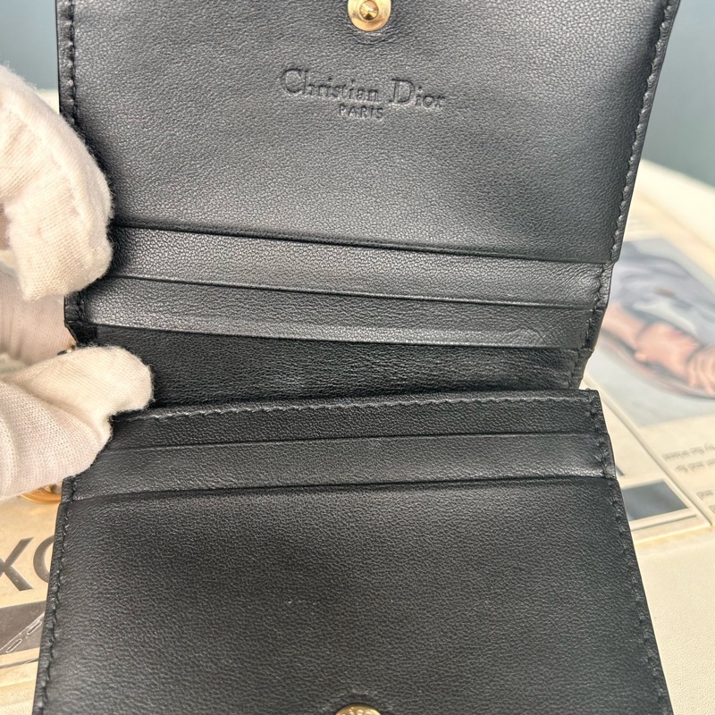 Dior迪奧黑色羊皮卡包零錢包-5
