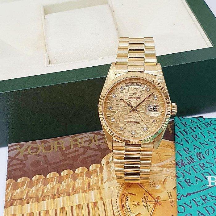 【大眾名錶】ROLEX 勞力士 18038 Day-Date 蠔式日誌 18K金 金十鑽紀念 方鑽面 B1100-1