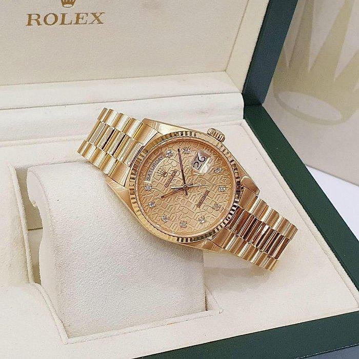 【大眾名錶】ROLEX 勞力士 18038 Day-Date 蠔式日誌 18K金 金十鑽紀念 方鑽面 B1100-2