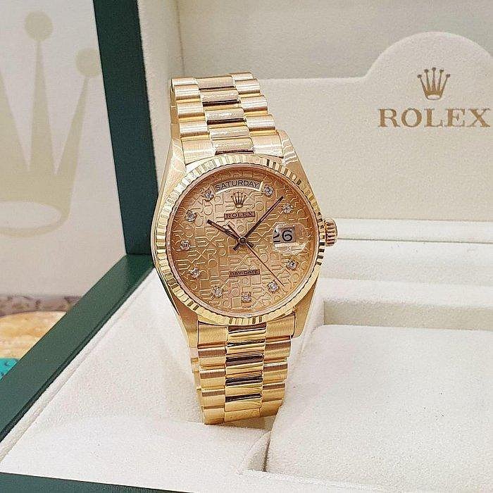 【大眾名錶】ROLEX 勞力士 18038 Day-Date 蠔式日誌 18K金 金十鑽紀念 方鑽面 B1100-3