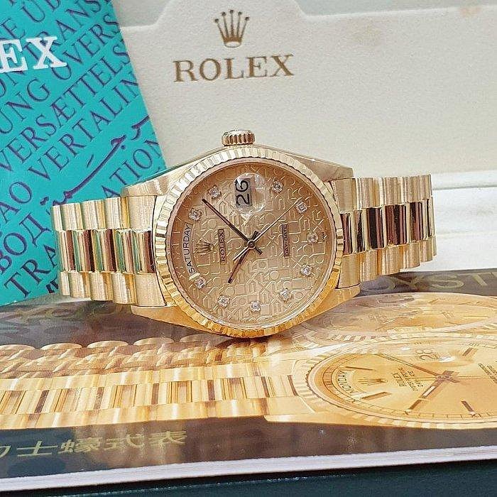 【大眾名錶】ROLEX 勞力士 18038 Day-Date 蠔式日誌 18K金 金十鑽紀念 方鑽面 B1100-4