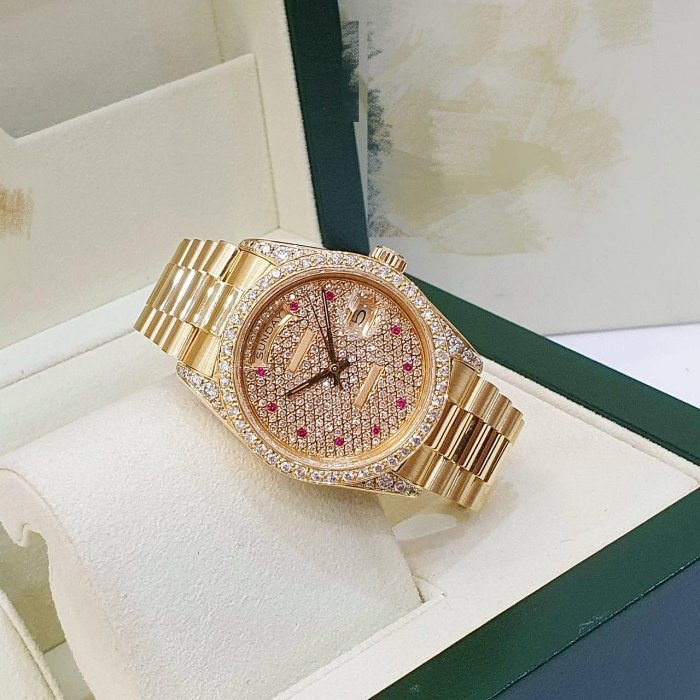 【大眾名錶】18038 後加滿天星紅寶鑽面 鑽圈鑽腳 18K金 錶徑36mm 自動上鍊 18K金材質 B1144-3