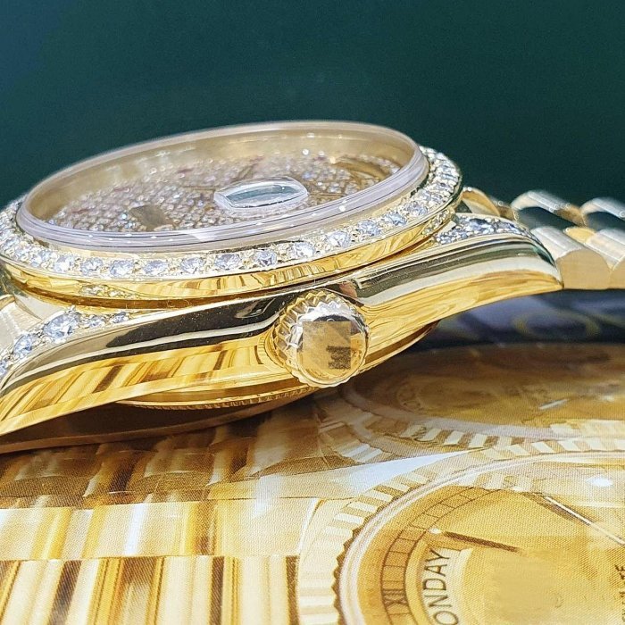 【大眾名錶】18038 後加滿天星紅寶鑽面 鑽圈鑽腳 18K金 錶徑36mm 自動上鍊 18K金材質 B1144-6