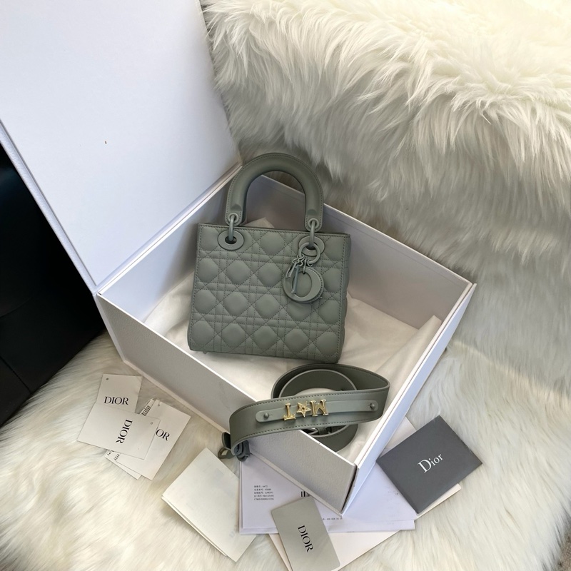 Dior迪奧 經典岩灰色 磨砂戴妃四格 手提單肩斜挎包-0