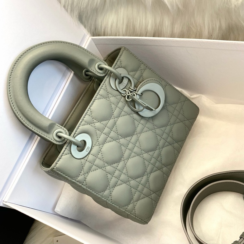 Dior迪奧 經典岩灰色 磨砂戴妃四格 手提單肩斜挎包-4