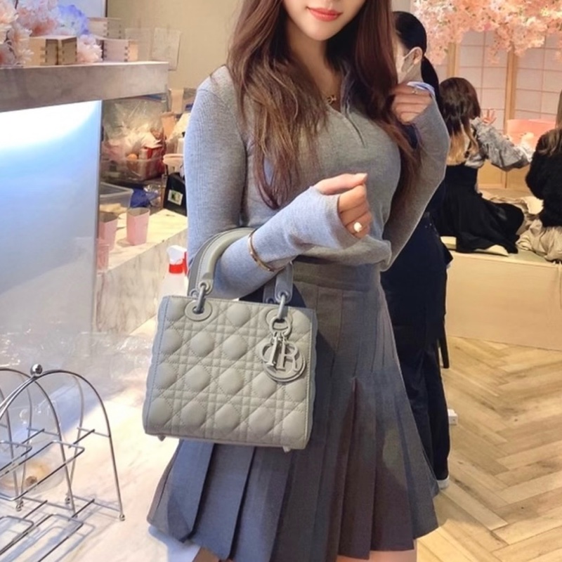 Dior迪奧 經典岩灰色 磨砂戴妃四格 手提單肩斜挎包-7