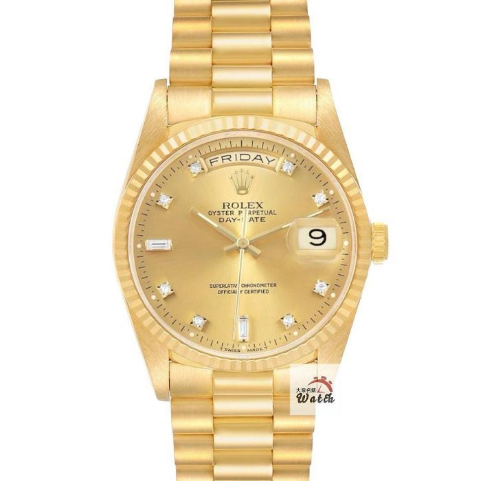 【大眾名錶】ROLEX 勞力士 18238 Day-Date 18K金 6.9T鑽面 錶徑36mm W字頭 自動上鍊 G213-0