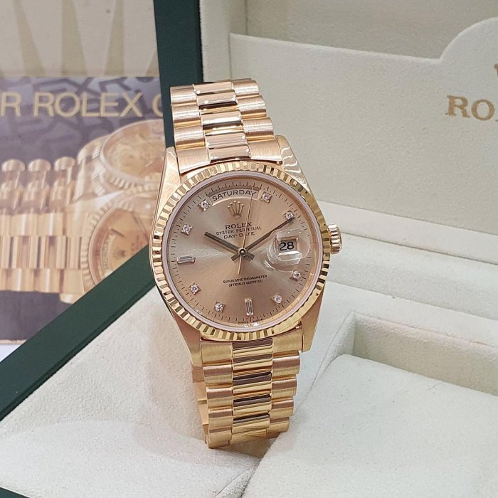 【大眾名錶】ROLEX 勞力士 18238 Day-Date 18K金 6.9T鑽面 錶徑36mm W字頭 自動上鍊 G213-1