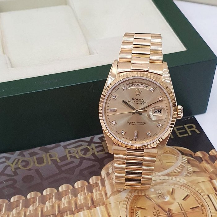 【大眾名錶】ROLEX 勞力士 18238 Day-Date 18K金 6.9T鑽面 錶徑36mm W字頭 自動上鍊 G213-3