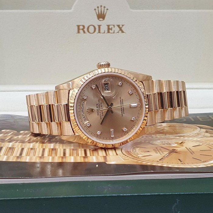 【大眾名錶】ROLEX 勞力士 18238 Day-Date 18K金 6.9T鑽面 錶徑36mm W字頭 自動上鍊 G213-4
