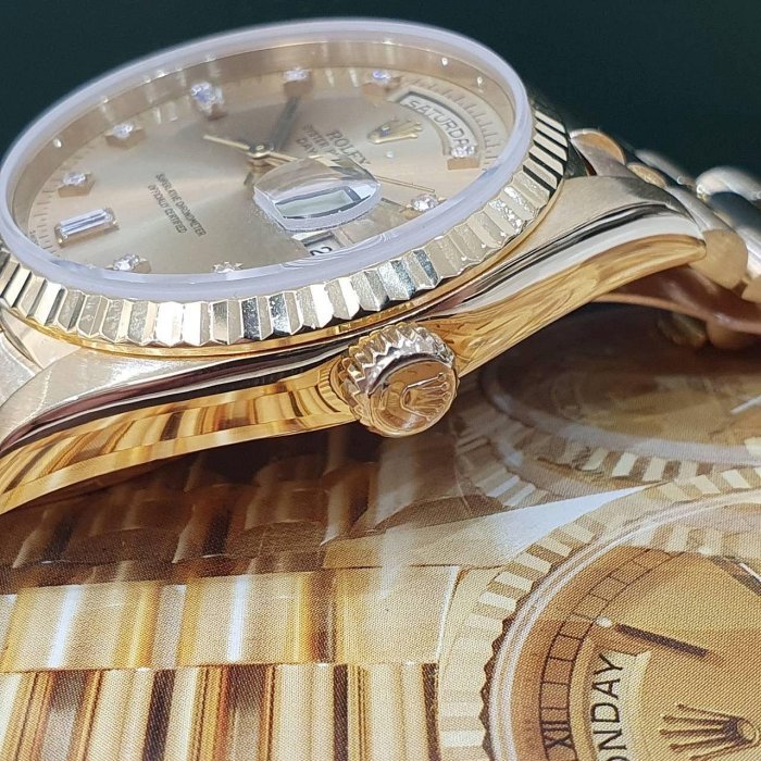 【大眾名錶】ROLEX 勞力士 18238 Day-Date 18K金 6.9T鑽面 錶徑36mm W字頭 自動上鍊 G213-7