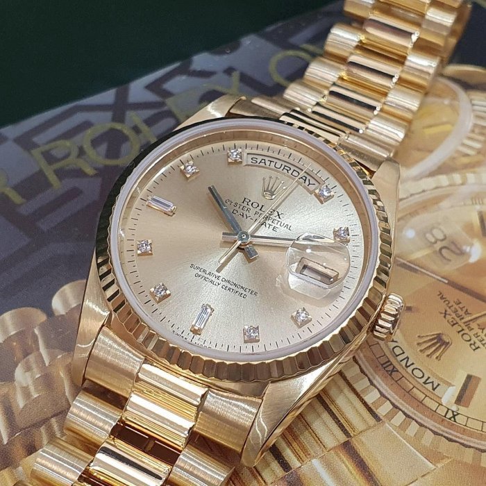 【大眾名錶】ROLEX 勞力士 18238 Day-Date 18K金 6.9T鑽面 錶徑36mm W字頭 自動上鍊 G213-8