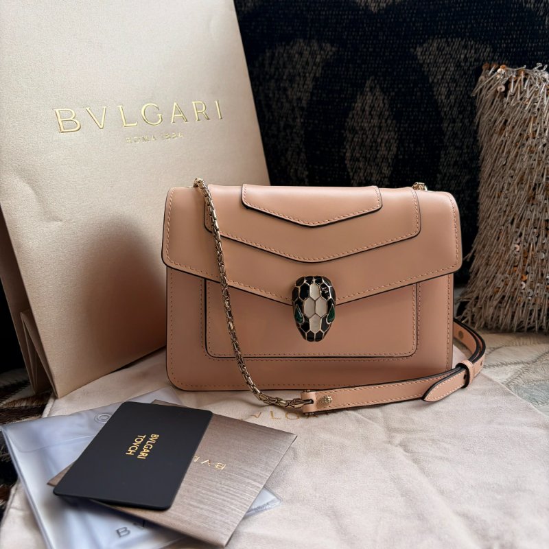 寶格麗牛皮雙層蛇頭鍊包-0