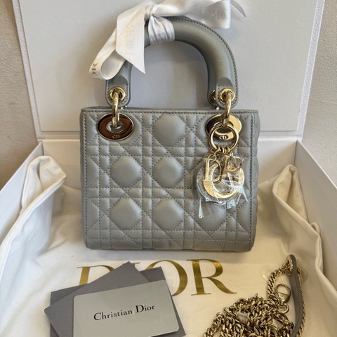 Dior迪奧珠光灰三格戴妃包