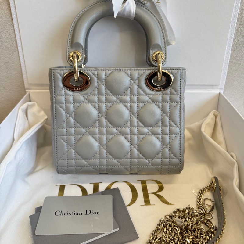 Dior迪奧珠光灰三格戴妃包-3