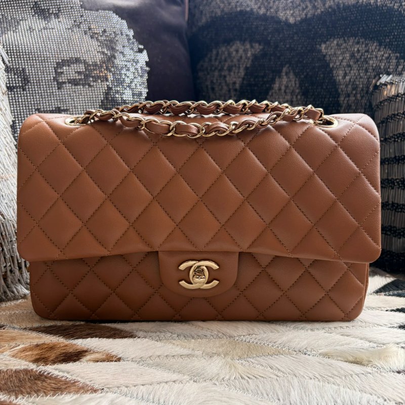 CHANEL 羊皮金釦COCO25 CM 焦糖 晶片款-0