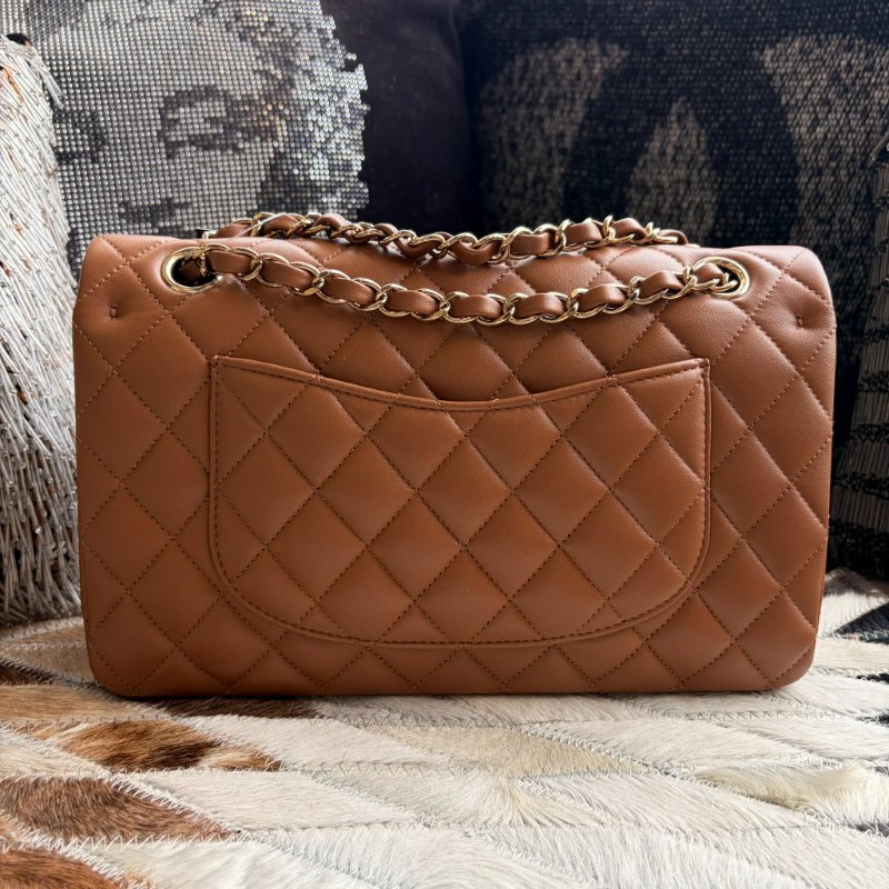 CHANEL 羊皮金釦COCO25 CM 焦糖 晶片款-1