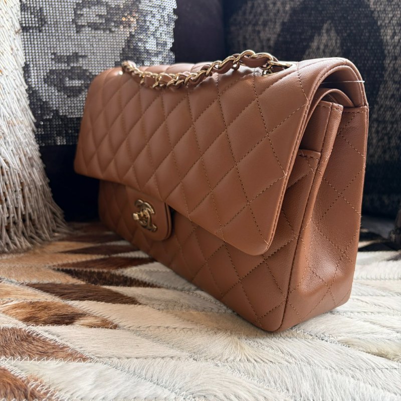 CHANEL 羊皮金釦COCO25 CM 焦糖 晶片款-2