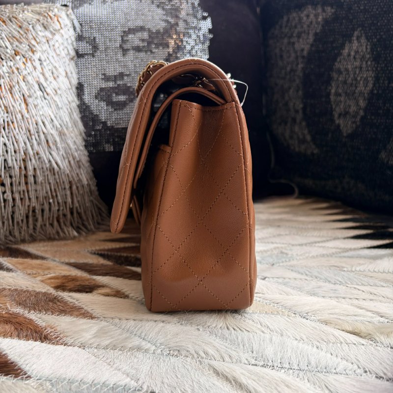 CHANEL 羊皮金釦COCO25 CM 焦糖 晶片款-3