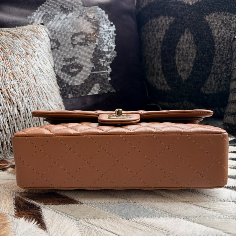 CHANEL 羊皮金釦COCO25 CM 焦糖 晶片款-4