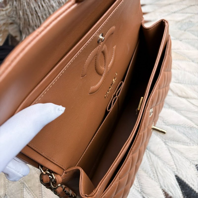 CHANEL 羊皮金釦COCO25 CM 焦糖 晶片款-6