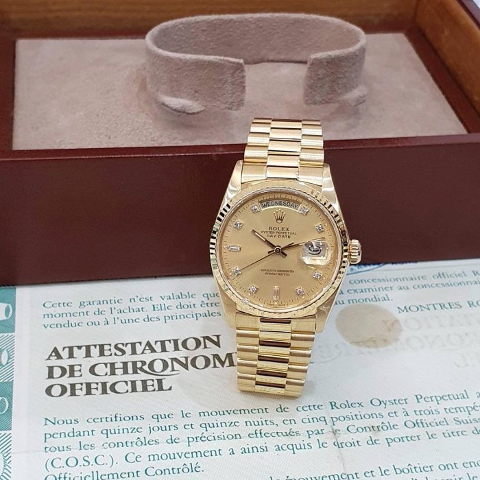 ROLEX 勞力士 18038 Day-Date 蠔式日誌 18K金 金十鑽面 錶徑36mm 自動上鍊 G223-1
