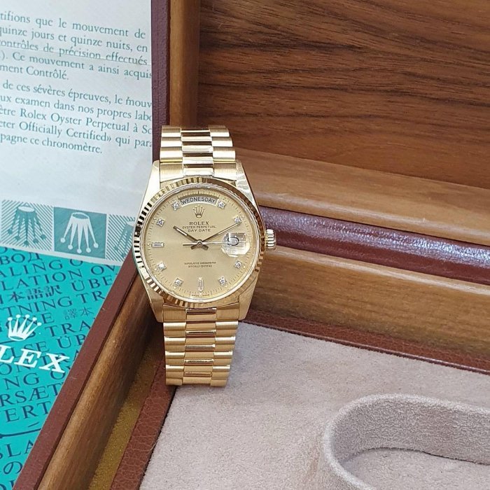 ROLEX 勞力士 18038 Day-Date 蠔式日誌 18K金 金十鑽面 錶徑36mm 自動上鍊 G223-3
