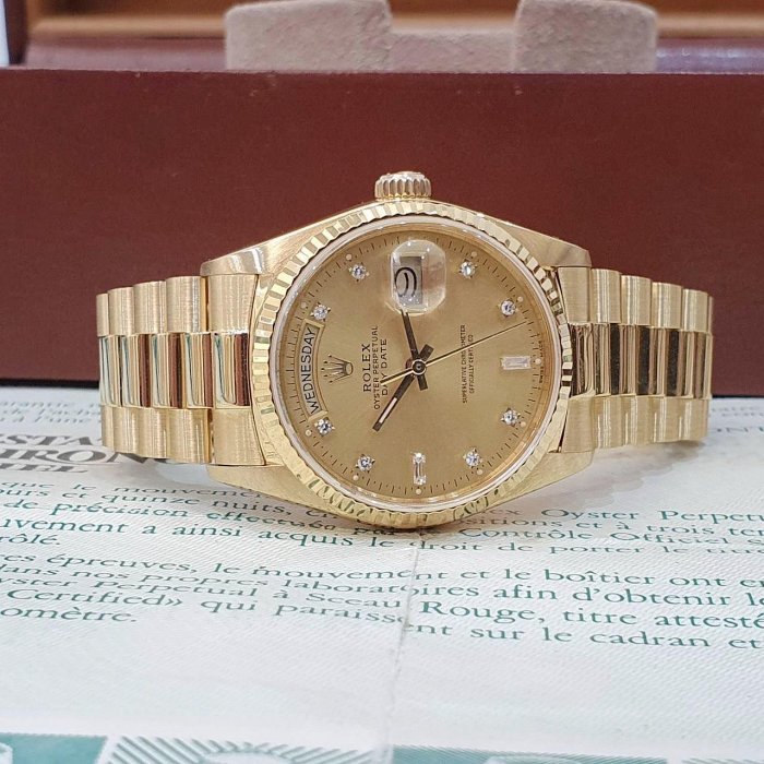 ROLEX 勞力士 18038 Day-Date 蠔式日誌 18K金 金十鑽面 錶徑36mm 自動上鍊 G223-4