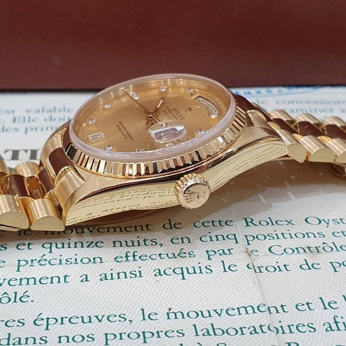 ROLEX 勞力士 18038 Day-Date 蠔式日誌 18K金 金十鑽面 錶徑36mm 自動上鍊 G223-5