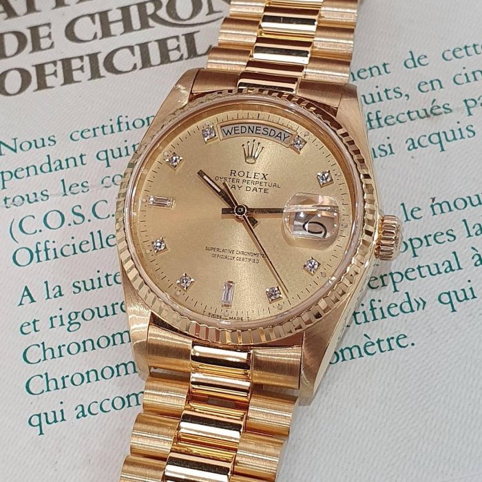 ROLEX 勞力士 18038 Day-Date 蠔式日誌 18K金 金十鑽面 錶徑36mm 自動上鍊 G223-8