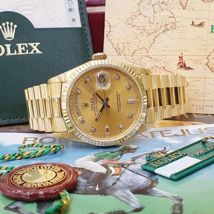 【大眾名錶】ROLEX勞力士 18238 Day-Date 18K金 金十鑽 6.9T鑽面 台灣AD 大眾名錶B1064-4