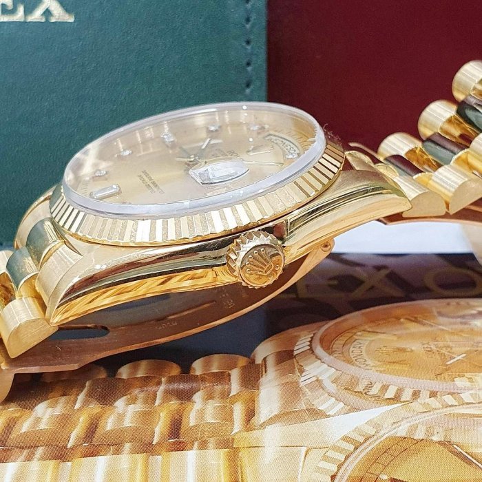 【大眾名錶】ROLEX勞力士 18238 Day-Date 18K金 金十鑽 6.9T鑽面 台灣AD 大眾名錶B1064-6