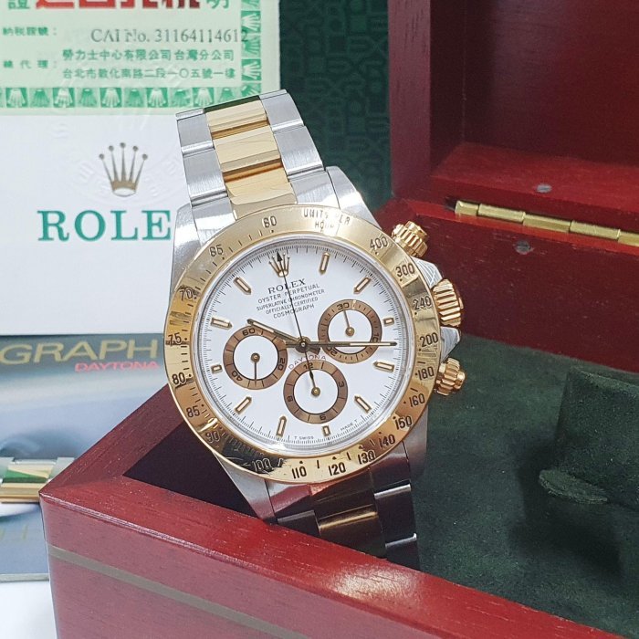 【大眾名錶】ROLEX 勞力士 16523 Daytona 罕見老勞大全套 美品 U字頭 底蓋貼紙 白色面盤 B038-2