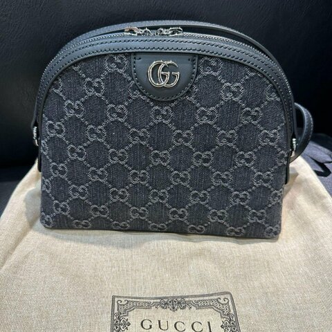 💎Han's house精品服飾💎GUCCI 古馳 GG Ophidia 雙G 牛仔布 肩背包 半月包 貝殼包 499621 現貨 原價63300