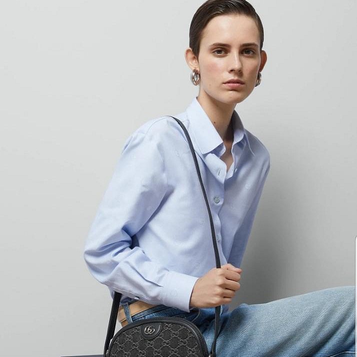 💎Han's house精品服飾💎GUCCI 古馳 GG Ophidia 雙G 牛仔布 肩背包 半月包 貝殼包 499621 現貨 原價63300-3