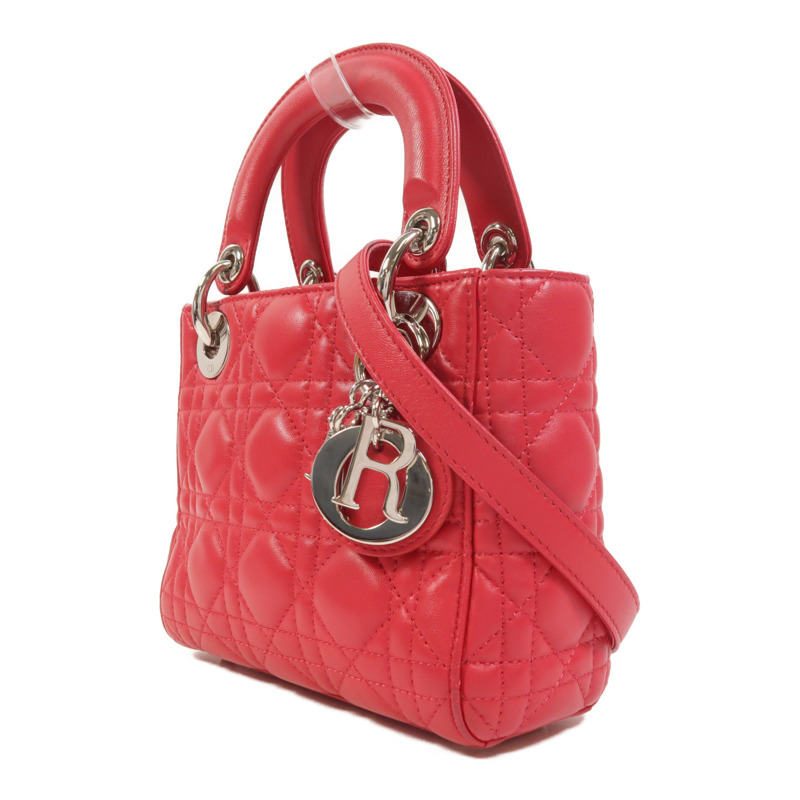 Dior 羊皮皮革Lady Dior Mini銀扣手挽肩背兩用袋-2