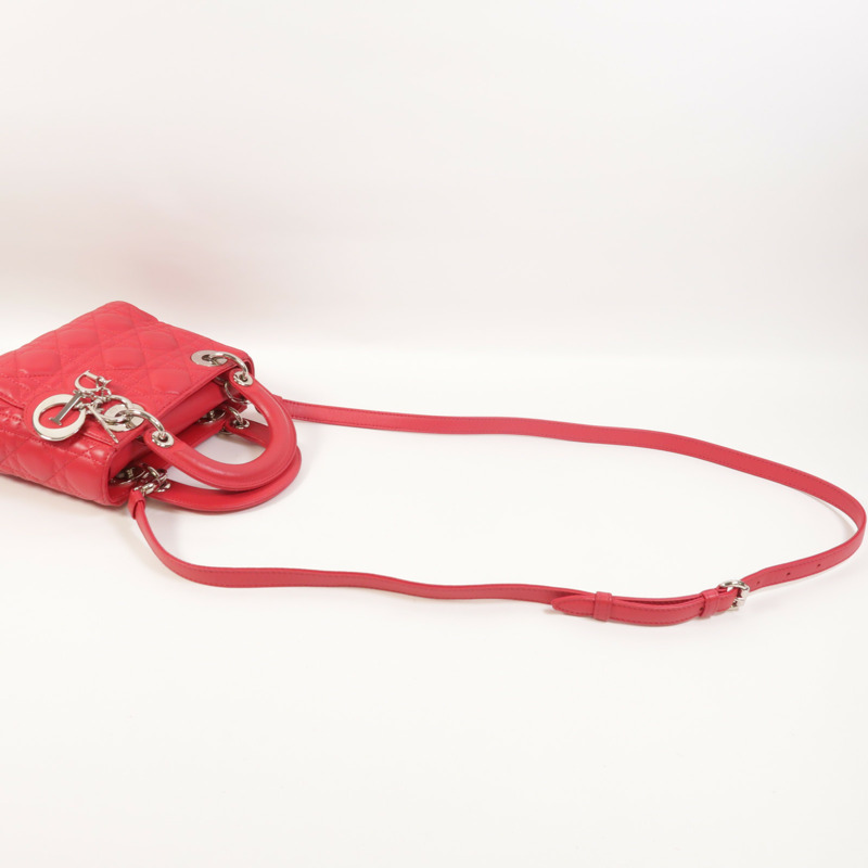 Dior 羊皮皮革Lady Dior Mini銀扣手挽肩背兩用袋-7