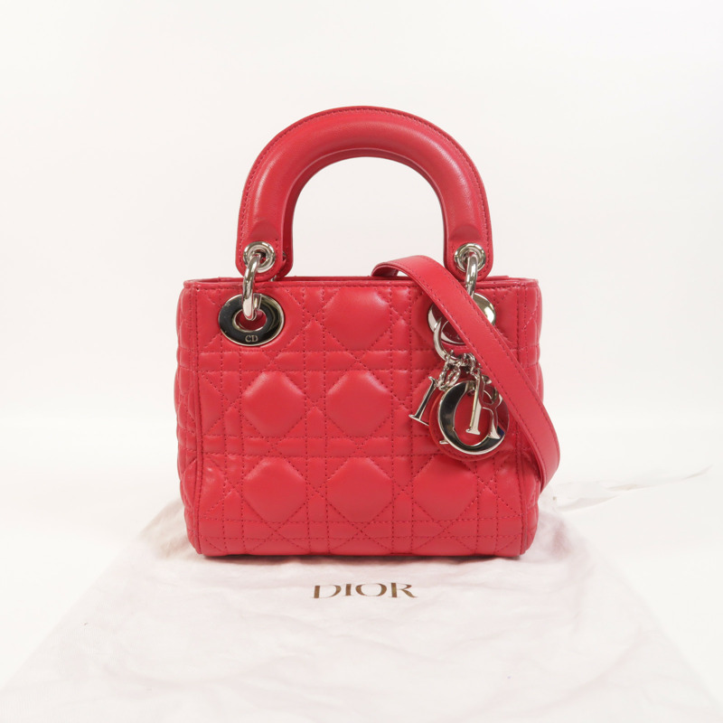 Dior 羊皮皮革Lady Dior Mini銀扣手挽肩背兩用袋-8