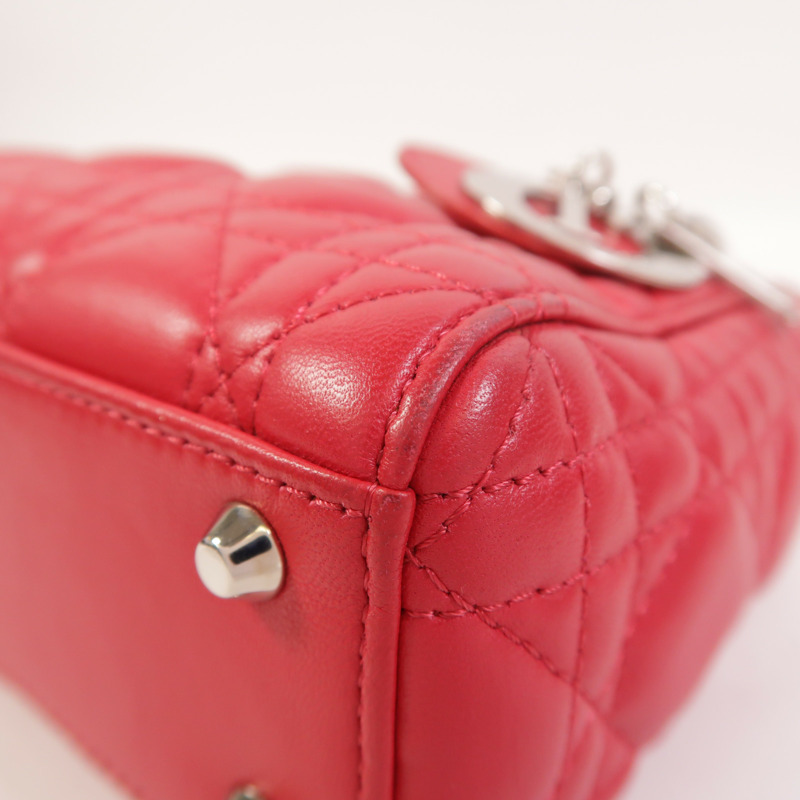 Dior 羊皮皮革Lady Dior Mini銀扣手挽肩背兩用袋-9