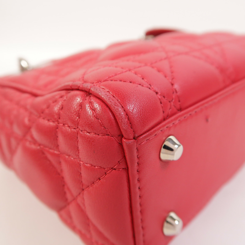 Dior 羊皮皮革Lady Dior Mini銀扣手挽肩背兩用袋-10